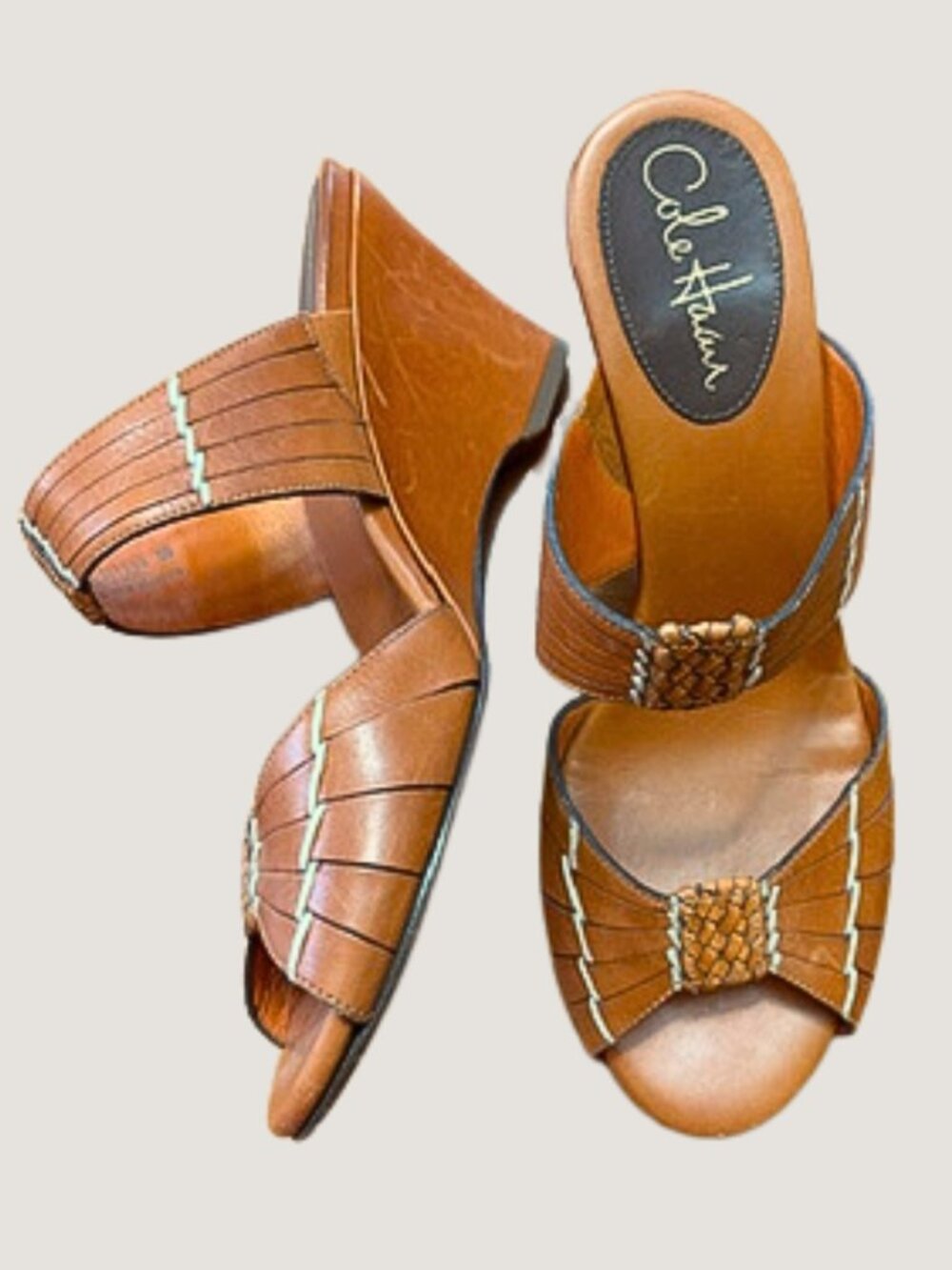 Bohemian Wedge Slide Sandals Braided Leather Western Inspired Size 8B